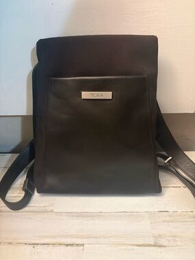 Tumi Black Leather & Nylon Backpack Pristine Condition
